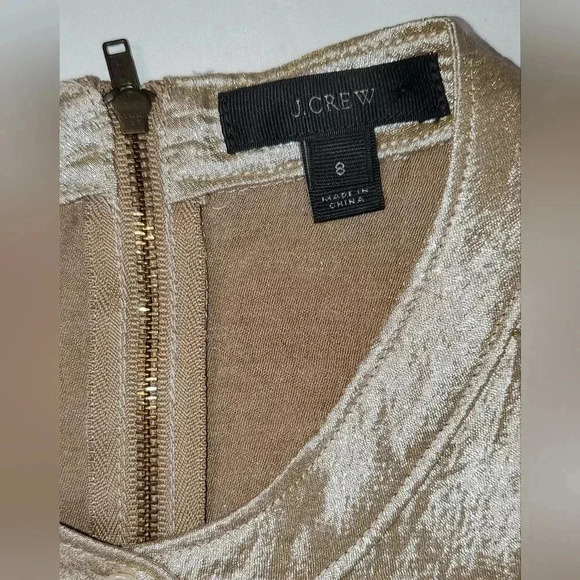 J. Crew Champagne Gold  Metallic Stealth High & Low hem  Shirt dress Sz 8 - Picture 6 of 10